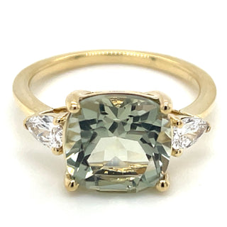 9ct Yellow Gold Earth Grown 2.91ct Green Amethyst And 0.31ct Laboratory Grown Diamond Ring