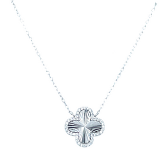 Sterling Silver Clover Necklace With Cz Edge Detail