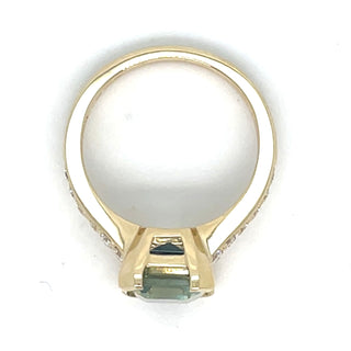 9ct Yellow Gold Earth Grown Emerald Cut Green Amethyst Ring With Diamond Set Shoulders