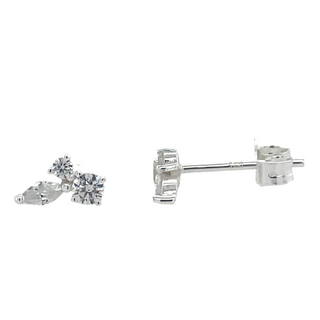 Forma Sterling Silver Round And Marquise Cz Stud Earrings