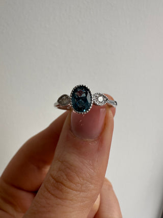 9ct White Gold Milgrain Edge Earth Grown 0.83ct London Blue Topaz & 0.10ct Diamond Ring