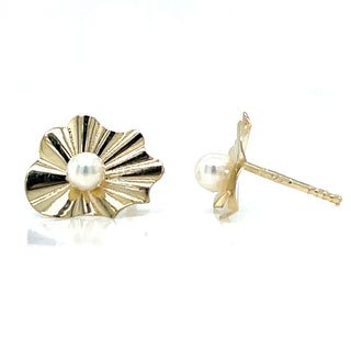 9ct Yellow Gold Crinkle Pearl Stud Earrings