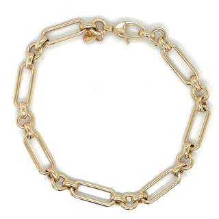 9ct Yellow Gold Paper Oval & Round Link Bracelet