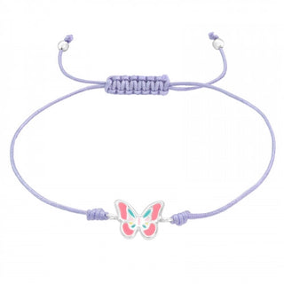 Children's Silver Colourful Butterfly Adjustable Corded Bracelet