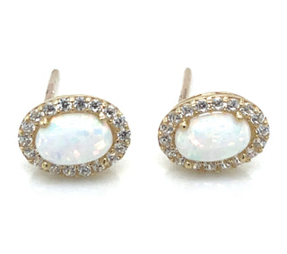 9ct Yellow Gold Oval Opal Halo Stud Earring