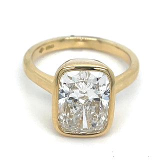 Flora - 18ct Yellow Gold Laboratory Grown 4.03ct Regtangular Cushion Cut Bezel Set Diamond Ring