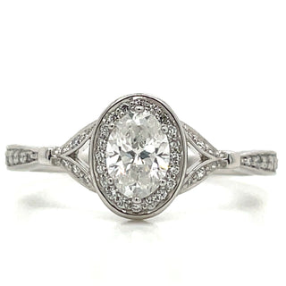 Kerry - Platinum Oval Split Shank Halo Diamond Engagement Ring