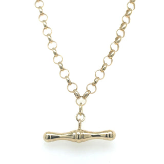 Vintage 9ct Yellow Gold 20” Round Belcher Chain With Dog Bone T-Bar