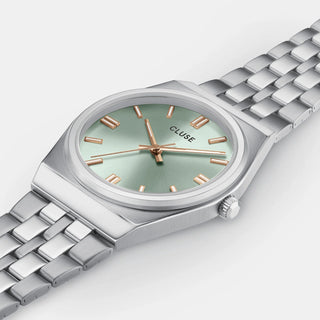Cluse Retro 70's Watch Steel, Sage Green, Silver Colour