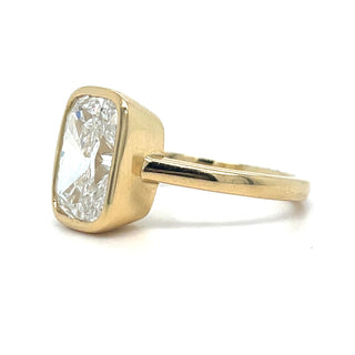 Flora - 18ct Yellow Gold Laboratory Grown 4.03ct Regtangular Cushion Cut Bezel Set Diamond Ring