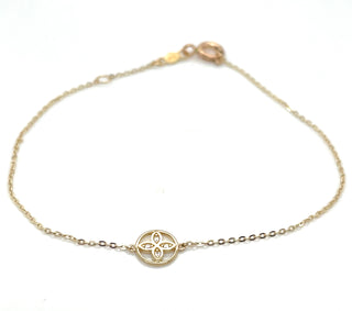 9ct Yellow Gold Round Flower Cz Bracelet