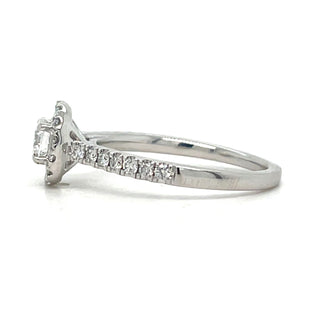 Hallie - Platinum Laboratory Grown 0.90ct Round Brilliant Diamond Halo Engagement Ring With Castle Set Shoulders