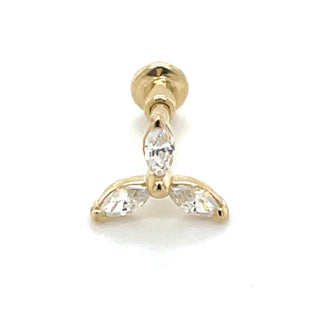 9ct Yellow Gold Marquise Cz Flower Style Single Flatback Earring