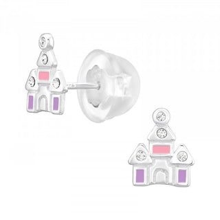 Childrens Sterling Silver Castle Earrings