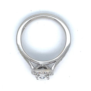 Betty - 18ct White Gold Laboratory Grown 1.10ct Emerald Cut Diamond Halo Ring with Pave Set Shoulders