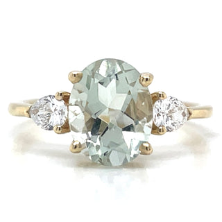 9ct Yellow Gold Laboratory Grown Oval Green Amethyst And Diamond Ring