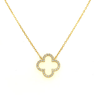 Golden Open Clover Cz Pendant Necklace