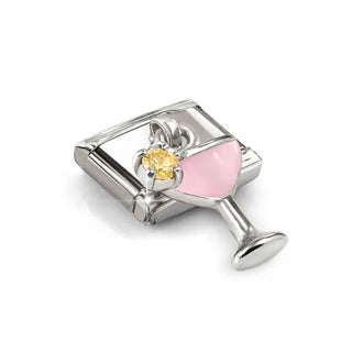 Composable Classic CHARMS steel, 925 sterling silver, enamel and cz Pink and Yellow Cocktail Glass