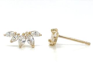 9ct Yellow Gold Marquise Fan Cz Stud Earrings