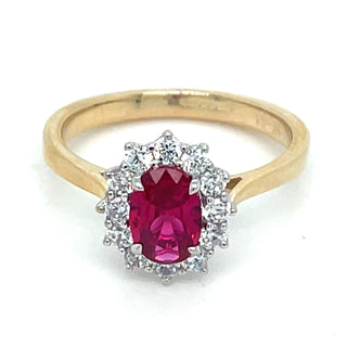 9ct Yellow Gold Lady Di Ruby And Cz Cluster Ring