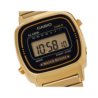 Casio Vintage Retro Black Face Golden Bracelet Watch