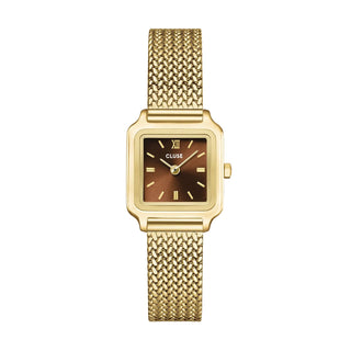 Gracieuse Mini Watch Mesh, Brown, Gold Colour