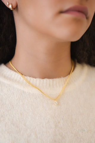 Golden Curb Cz Pendant Necklace