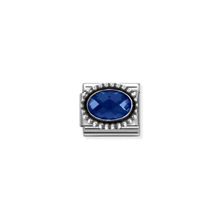 Composable FACETED STONES, steel with 925 sterling silver OVAL BEADED RICH SETTING BLUE