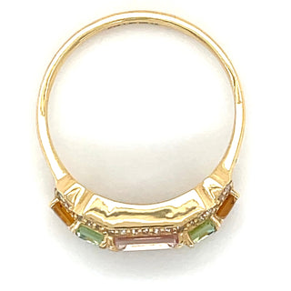 18ct Yellow Gold Earth Grown Pink Tourmaline, Green Tourmaline, Orange Tourmaline & Diamond Ring