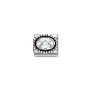 Composable FACETED STONES, steel with 925 sterling silver OVAL BEADED RICH SETTING WHITE