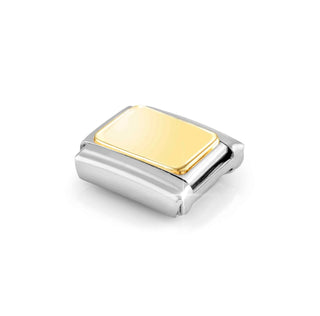 CHARM, COMPOSABLE LINK, STAINLESS STEEL AND GOLD ENGRAVEABLE PLATE