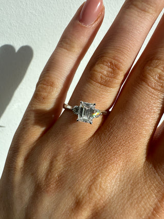 Chiara - Platinum 1.24ct Laboratory Grown Emerald Cut Diamond Engagement Ring With Round Side Stones