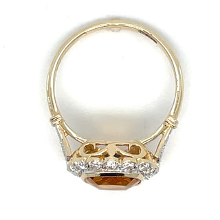 9ct Yellow Gold 2.05ct Citrine And 0.45ct Diamond Halo Ring With Milgrain Setting