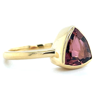Tadgh Óg 18ct Yellow Gold Earth Grown 2.03ct Pink Trillion Cut Tourmaline Ring