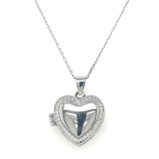 Sterling Silver Cz Heart Locket Necklace