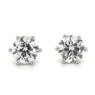 14ct White Gold Six Claw 2ct Laboratory Grown Round Diamond Earrings