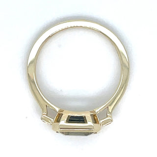 9ct Yellow Gold Earth Grown Horizontal Emerald Cut Green Amethyst And Diamond Ring