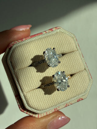 Alma - Platinum 2.94ct Laboratory Grown Oval Solitaire Diamond Engagement Ring With Hidden Halo And Castle Set Shoulders