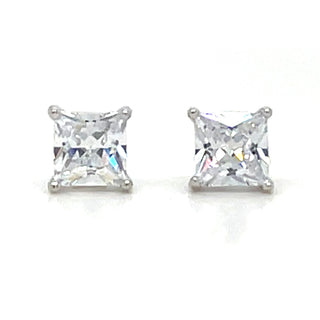 Sterling Silver Princess Cut Cz Stud Earrings