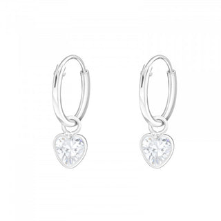 Children’s Sterling Silver Hoop Earrings with Drop Clear Heart