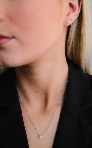 14ct White Gold Laboratory Grown Diamond Floating Pendant & Four Claw Earrings (0.75-0.76ct Each) Bundle