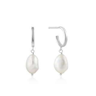 Ania Haie Silver Pearl Mini Hoop Earrings