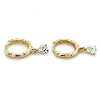 9ct Yellow Gold Clicker Hoops With Pear Cz Drop