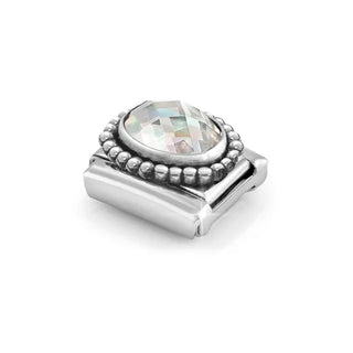 Composable FACETED STONES, steel with 925 sterling silver OVAL BEADED RICH SETTING WHITE