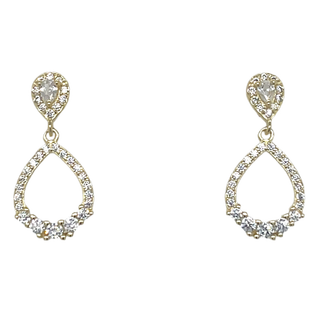 Golden Open Pear Cz Drop Earrings