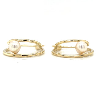 9ct Yellow Gold Double Strand Hoop Earrings With Pearl