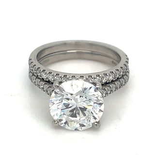Evelyn Ring Set - Platinum Laboratory Grown 4.30ct Round Brilliant Solitaire With Hidden Halo And Castle Set Diamond Band Ring Set