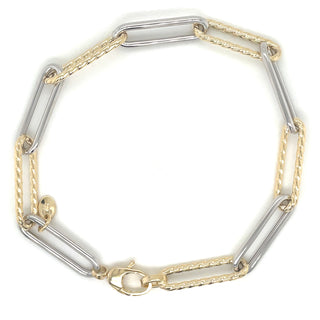 9ct Gold Two Tone Twisted And Polished Oval Link Bracelet