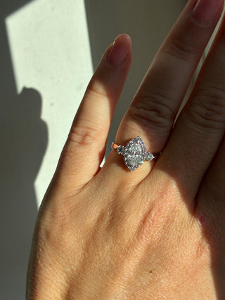 Beverly - 18ct Yellow Gold 1.33ct Laboratory Grown Marquise Halo With Round Side Stone Engagement Ring