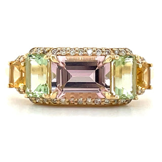 18ct Yellow Gold Earth Grown Pink Tourmaline, Green Tourmaline, Orange Tourmaline & Diamond Ring